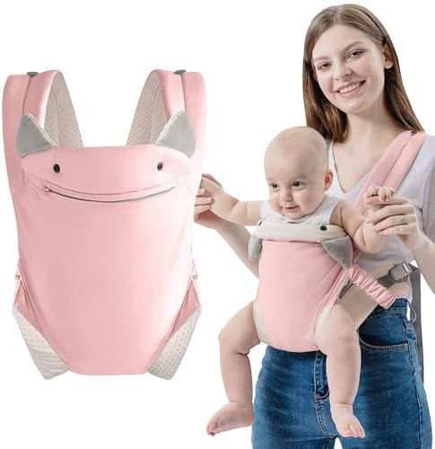 SERAPHY Marsupio Neonati Ergonomico 0-36 Mesi, 4-in-1 Porta Bebe Traspirante Regolabile,con Seduta Morbida e Tasche Frontali, Ideale Neonati e Bambini da 4-15 kg（Rosa）