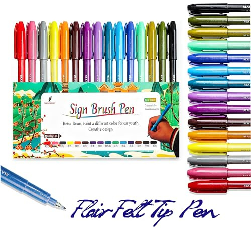 MAIKEDEPOT Sign Brush Pen, 15pcs Calligraphy pen Flair Pens Fine Point(0.4mm) Assorted Colors, Felt Tip Pens Art Brush Marker, Journaling Pen Set for Beginners Adult Hand Lettering Calligraphy