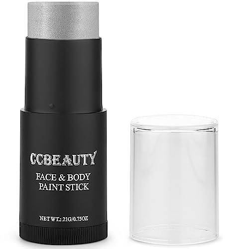 CCbeauty Metallic Silver Face Paint Stick, Glitter Face Painting Kit, Professional Body Paint Kit For Adults, Non Toxic SFX Makeup Kit For Halloween Costume Cosplay, Full Coverage Painting Foundation