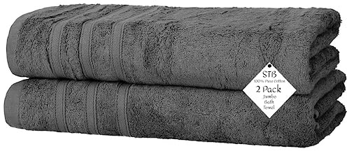 S & B Pack of 2 Jumbo Bath Towels Sheets 100% Pure Cotton Quick Dry Gym, Spa, Hotel Quality 500-GSM Large Size Bathroom Towels 75 x 150 cm (Charcoal Grey)