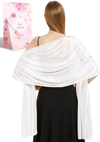 heekpek Satin Foulard Chale Femme Mariage Echarpes pour Robe de Soirée Élégant Chic Etole Femme pour Soirée Cérémonies Fêtes Mariage, Blanc, Taille unique