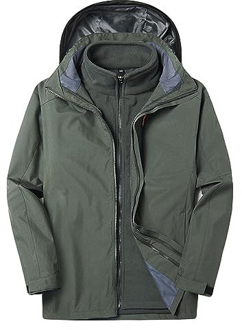 Dressnu Punching Jacket Veste de randonnée coupe-vent amovible en polaire pour homme, Vert haricot, 4XL