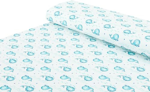 Baumwoll - Jersey Stoff maritim Wal weiß blau - Meterware ab 25 cm x 150 cm - Stoff zum Nähen