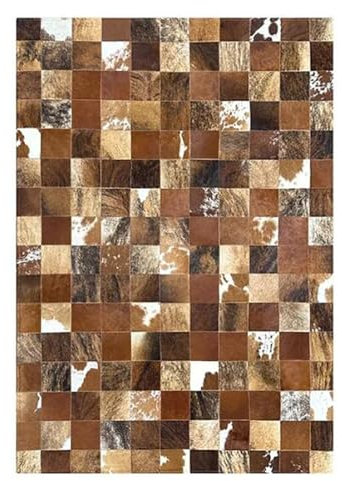 RXRENXIA Alfombra de Piel de Vaca Natural Hecha a Mano Alfombra de Piel de Vaca Alfombra de Piel de Vaca de Retazos Piel de Vaca para Sala de Estar Dormitorio Alfombra de Cuero,8x6 Feet
