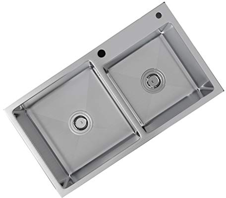 Waschbecken Edelstahl Waschbecken Doppelwaschbecken Haushalts Handwaschbecken Waschbecken auf und ab Becken Paket Nano Waschbecken Große Kapazität Design, TOMRAIN, Schwarz,