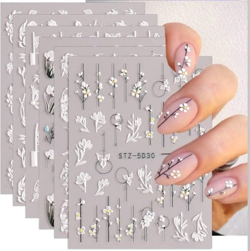 Pegatinas y calcomanías de flores para uñas - Rosa, mariposa, tachuelas negras - Accesorios para uñas - Pegatinas fáciles de aplicar 4 hojas