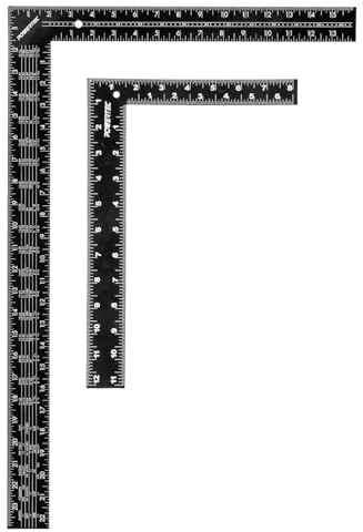 POWERTEC Carpenter Square Set, 16x24 Framing Square w/Rafter Tables (1PK) & 8x12 Square Ruler with Imperial & Metric Graduations (1PK) for Woodworking, Construction, Arts & Crafts (80037)