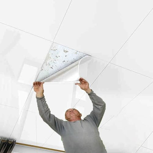 Peel & Stick Ceiling Panels - Self Adhesive PVC Decorative Ceiling Tiles for Bathrooms and Offices - Washable, Glue Up Installation, No Nails Required