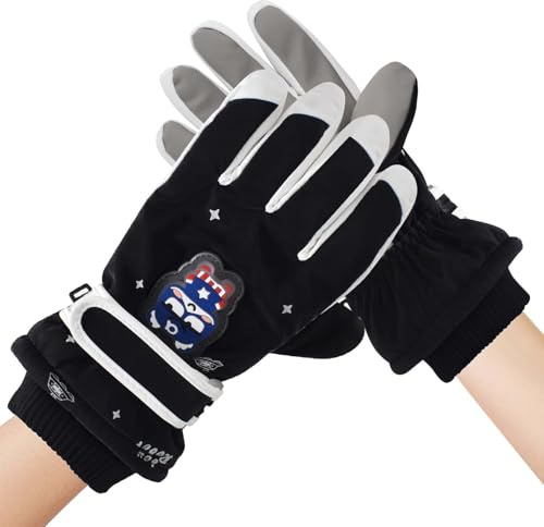 Lunaanda Guantes de Esquí de Invierno para Niños, Guantes Térmicos Antideslizantes con Puños Ajustables para Esquí, Ciclismo, Patinaje y Snowboard, 8-14 Años Niños y Niñas, Impermeables y Cortaviento
