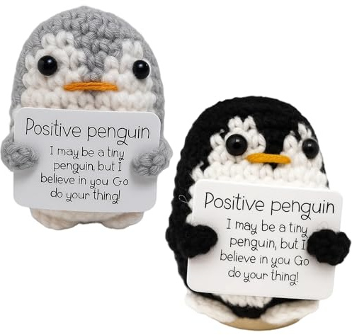 2 Stück Niedliche Pinguin Kuscheltiere als Mutmacher, Positive Penguin Geschenkset, Positive Geschenke, Glücksbringer und Sorgenfresser, Ideal als Ermutigungsgeschenk für Freunde und Familie
