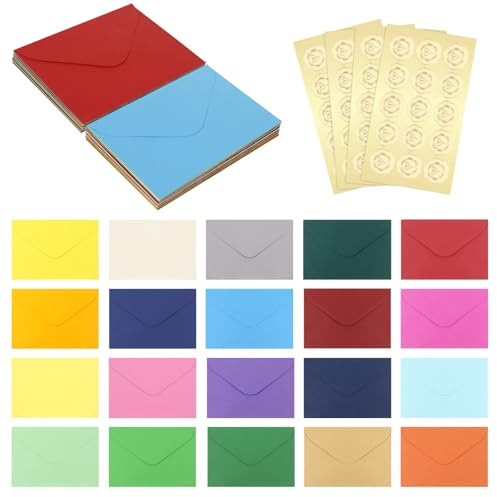 60 sobres de colores, 15,9 x 10,9 cm, 20 colores en total, con 60 pegatinas doradas, sobres papel, para bodas, fiestas, sobres para manualidades