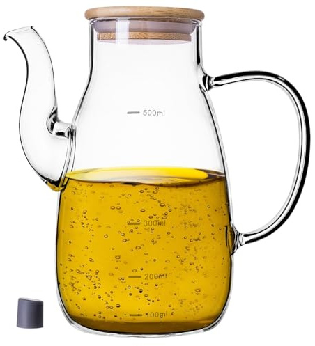 KADAX Dispensador de aceite de 500 ml de vidrio de borosilicato, botella de aceite con escala de medición, boquilla y tapa, botella de aceite de cristal, botella de aceite de cristal, botella para