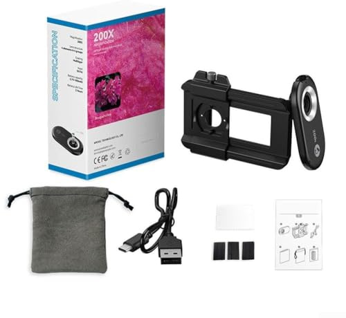 Kit de lente macro 3 en 1 para smartphone con opciones de lente de microscopio 100X 150X 200X y luz LED para imágenes de primer plano brillantes y detalladas (200x)