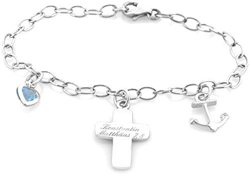 Taufarmband Junge Armband 925 Sterling Silber Taufe mit Gravur Herz Kreuz Anker Kommunion Herzkette Silberarmband Patenkind Armkettchen | HANDMADE IN GERMANY