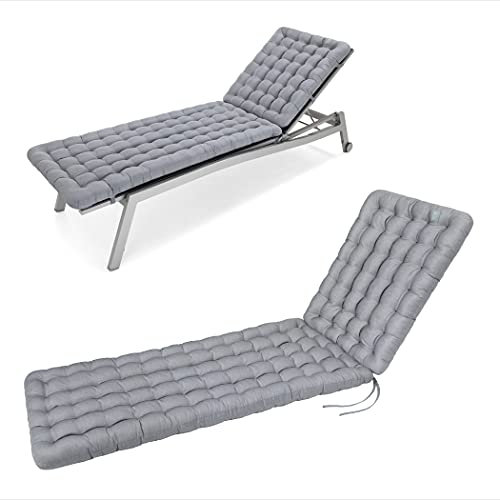 HAVE A SEAT Luxury - Liegenauflage, Auflage Gartenliege (Hellgrau) 200 x 60 cm, 8 cm dick, Waschbar bei 95°C, Orthopädisch, Bequeme Polsterauflage für Sonnenliege, Liegestuhl, Relaxliege