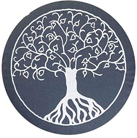 maylow Yoga mit Herz - Yogakissen Meditationskissen mit Stickerei Baum des Lebens 33x15cm mit Buchweizenschalen gefüllt - Bezug und Inlett 100% Baumwolle (grau)
