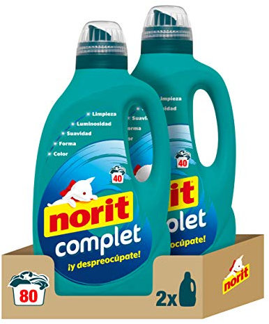 Norit Complet - Detergente Líquido para Toda la Ropa, Máxima Limpieza y Cuidado, 40 Lavados Cada Uno - Pack de 2 x 2 L