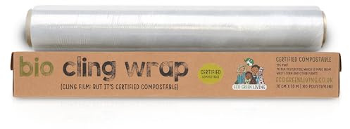 Eco Green Living Biodegradable Cling Film, Compostable Cling Film for Food Wrap and Storage, Plastic Free Cling Wrap Roll - 30cm x 30m