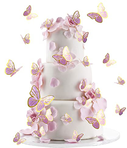 30Pcs Farfalla Decorazioni per Torte 3D Farfalla Cake Topper Decorazioni Miste Farfalla Cupcake Toppers per Compleanno Festa Nuziale Torta Wall Party Decorazioni Alimentari (Viola)