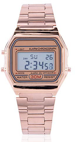 Pwshymi Orologio Digitale Classico da Uomo a 3 Colori, Orologio Sportivo Multifunzione con Cinturino in Acciaio Inossidabile con Retroilluminazione a LED(Oro Rosa)