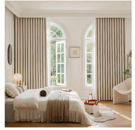 Whoiy Schlafzimmer Gardiene Cremebeige Chenille Einfarbig mit Ösen, Vorhänge Verdunkelnd Jacquard 2 Stück Vorhang für Wohnzimmer, 183x132 cm (B x H)