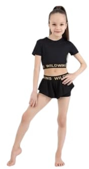 WILDWINS Sporthose M?dchen Doppellagige Shorts Gran Prix RSG, Ballett & Tanz | 4-Wege-Stretch, Schwarz/Gold, Gr??e 146