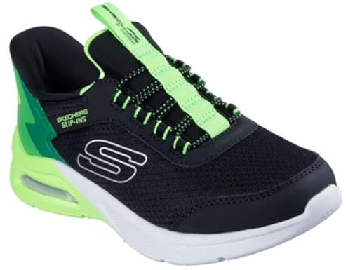 Skechers Boy's Microspec Max Brisk-Stripe Sneaker, Noir, 2.5 UK Child