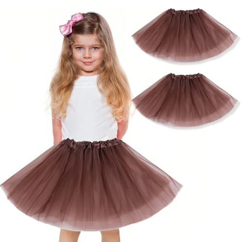 WKRTDY 2 pcs Jupe de Ballet de Danse, Tutu Jupes Tutu, Jupe tutu en tulle - Danse - Filles Tutu de Noël - Princesse Ballet Danse Costume - Pour fille de 2 à 7 ans (marron clair, 3 Couche)
