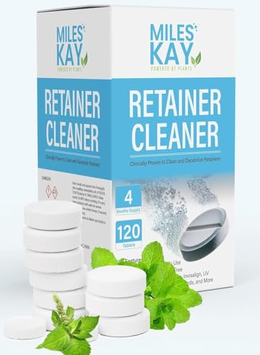 Retainer Cleaner,120 Pack. Non Toxic, SLS & Persulfate-Free. Safer, Simpler & Faster. Miles Kay retainer tablets, denture tablets, mouthguard cleaners, invisilign cleaners & more
