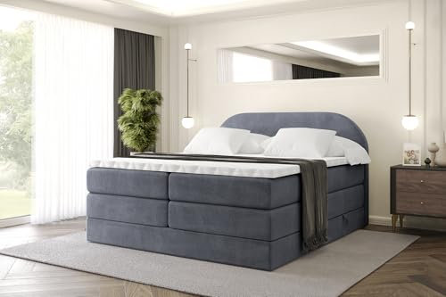 ALTDECOR Boxspringbett mit Matratze und Lattenrost, Topper, Polsterbett mit Bettkasten, Bett mit Stauraum H3- und H4- Matratze, Doppelbett, Springboxbett -NOX KING-200x200 - Dunkelgrau Casablanca
