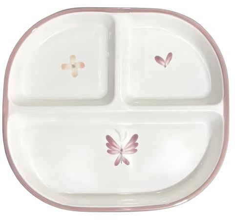 Platos Rectangulares con Divisiones de 24.80 cm x 22.40 cm, Plato de Cerámica con 3 Compartimiento, Elegantes Platos con Estampado