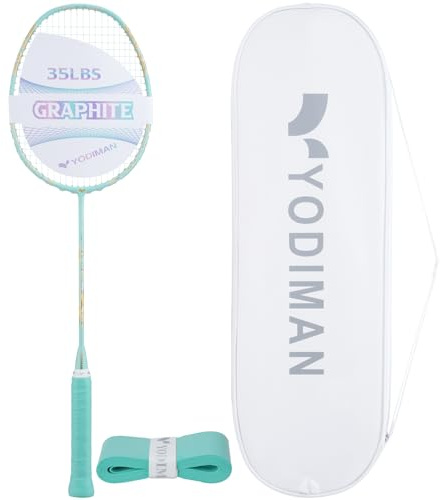 YODIMAN Professionell Badmintonracket - Kolfiber & Carbon Graphite, Ultralätt Enkelracket för Förbättrad Prestanda (Cerulean)