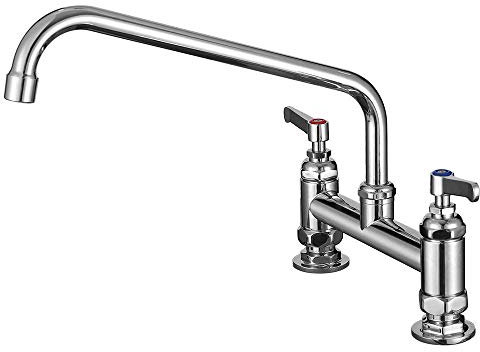 Grifo de fregadero de cocina comercial, 7 grifos centrales con boquilla oscilante de 12 pulgadas y boquilla, mezclador de montaje en cubierta duradero para restaurantes y servicio de alimentos, fácil