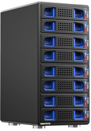 CENMATE Case Hard Disk 8 Bay RAID con Ventola per 2,5/3,5 SATA HDD/SSD con Cavo USB A/C 3.0, Case Dischi Rigidi 3,5 supporta 160 TB, 7 modalità RAID, max 5 Gbit/s
