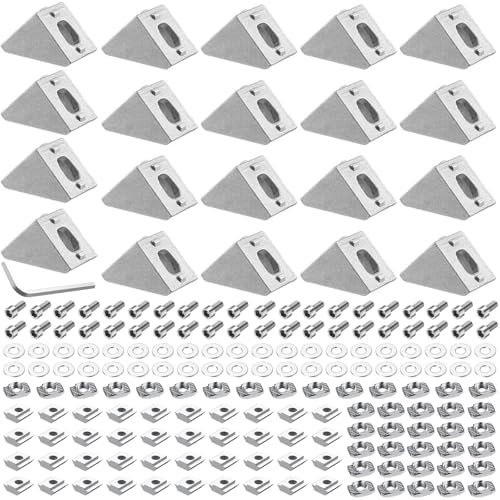Aluprofil Winkel Befestigungsmaterial - 20 Stück Aluprofil Winkel 20x20 mm, Befestigung Aluminium, Eckwinkel Eckverbinder 90 Grad Winkel für Werkbänke, Regale, Geräteständer, Trägerkonstruktionen