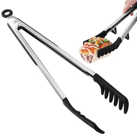 Tenacillas Para Servir Espaguetis | Tenacillas De Servir De Silicona Para Pasta,Clip para Alimentos con Diseño Dentado y Mango de Acero Inoxidable de 30 cm para Cocinar Fideos Parrilla Buffet Restaura