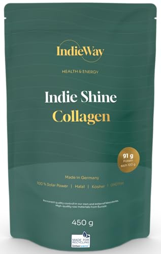 IndieWay Collagen-Pulver 450 g - 100% Kollagen Hydrolysat - Geschmacksneutrales Eiweißpulver - Made in Germany
