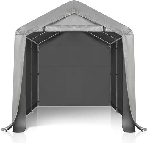 Outopee 8ft x 8ft Outdoor Storage Shed, Garden Storage Shed Tent with Roll-Up Zipper Door and Galvanized Steel Frame, Waterproof Carport for Motorcycle, Bike, Garden Tools, Grey