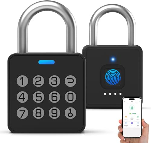 Anweller Zahlenschloss Vorhängeschloss mit Fingerabdruck, Fingerabdruck Smart Biometrie App Schloss, Vorhängeschloss Wetterfest für Gartentor, Spind, Fitnessstudio, Schulschrank, Keller