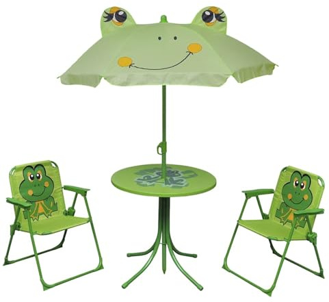 Gecheer Ensemble table et chaises de jardin pour enfants 3 pièces avec parasol vert