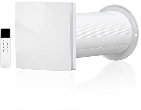 LINGGONGAIR Ventilateur VMC 100mm Noyau Céramique - Moteur EC 5W, Télécommande, 3 Modes Extraction/Insufflation/Circulation - Réduit l'Écart Thermique de l'Air Entrant, 20-50 m³/h, Noyau Lavable