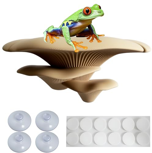Okueejur Mushroom Decor for Reptile Tank, Fish Tank, Pet-Safe Bearded Dragon Tank Accessories, Realistic Terrarium Plants for Crested Geckos, Frogs (Desert Beige)