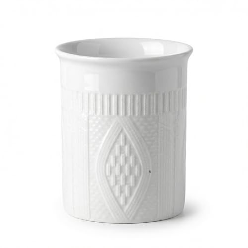 Porta Utensilios de Cocina de Cerámica Blanca – Recipiente con Relieve para Cubiertos y Cucharones – Organizador Compacto para Encimera – Soporte para Espátulas y Accesorios de Cocina – 13,2 x 11 cm