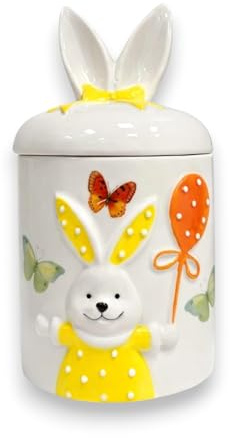 KORAT Barattolo Pasqua in Ceramica con Coniglio e Coperchio Orecchie 22x12x12 cm, Porta Ovetti Pasquali, Porta Cioccolatini e Caramelle, Contenitore Decorativo Tavola Pasqua, Decorazione Pasquale Casa