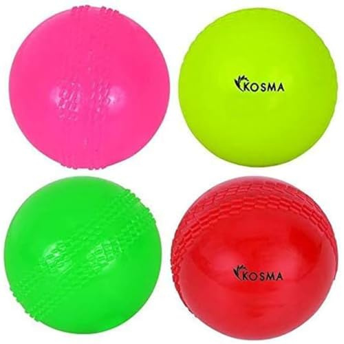 Palline da cricket Windball (confezione multipla da 4 pezzi, rosso, giallo fluorescente, rosa e verde), morbida palla da cricket per allenamento indoor e outdoor