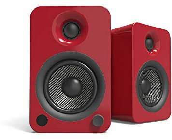 Kanto YU4GR Powered Speakers with Bluetooth and Built-in Phono Preamp | Auto Standby and Startup | Remote Included | 140W Peak Power | Pair | Gloss Red
