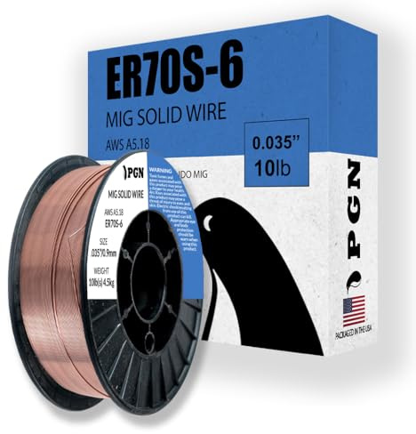 PGN Solid MIG Welding Wire - ER70S-6 .035 Inch - 10 Pound Spool - Mild Steel MIG Wire with Low Splatter and High Levels of Deoxidizers - for All Position Gas Welding