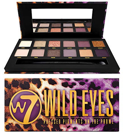 W7 Wild Eyes Eyeshadow Palette - 14 Natural, Purple Smoke Colors - Flawless Long-Lasting Makeup