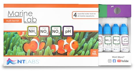 NT Labs Marine Lab Multi-Test Kit (4 Key Parameters - Ammonia, Nitrite, Nitrate & pH), Marine Water Test Kit, Accurate Results, Liquid Drop Tests (Up to 155 Tests)