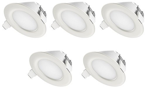 TEVEA Ultra Flach LED Mini !! Einbaustrahler IP44 für den Wohnbereich | auch für das Bad geeignet| 3W 230V Rahmen weiss Rund Einbauspots Badleuchten, 5 Stück Einbauleuchten (Neutralweiss)